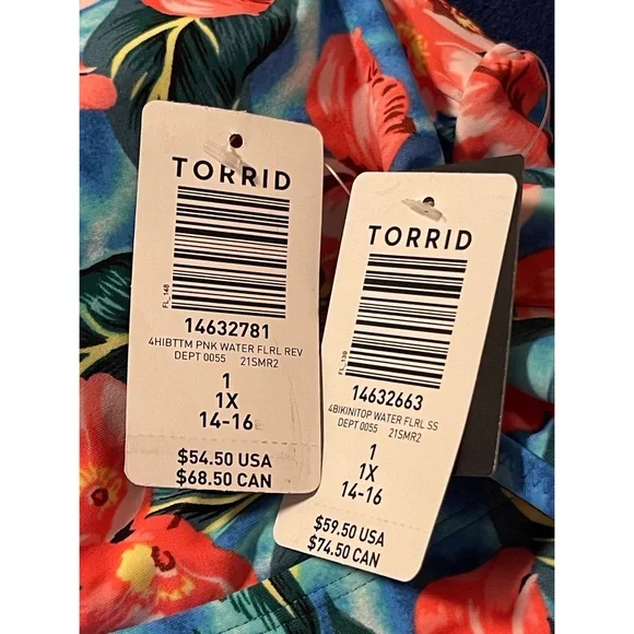 Torrid Blue Water Floral Sleeve and Reversible Swim Brief NWT SZ 1 (14/16) - Picture 8 of 13